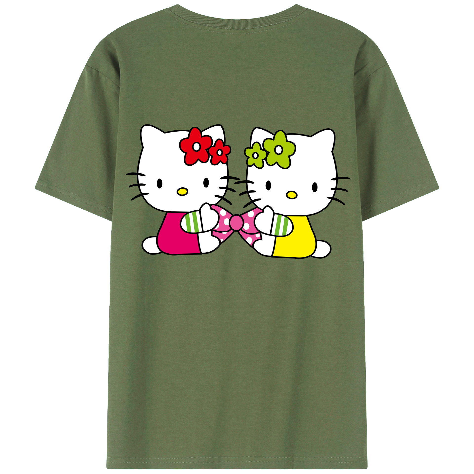 （画像用） Hello Kitty ハローキティ 綿100％ メンズ半袖Tシャツ（バックプリント） 通気性